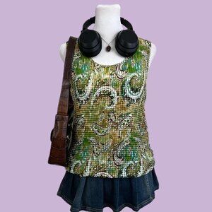 green paisley quirky boho girly granola textured popcorn top